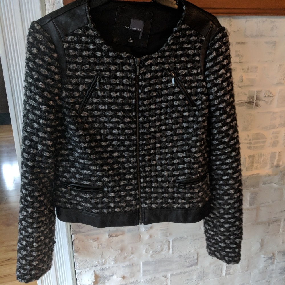 Faux leather trim dress jacket